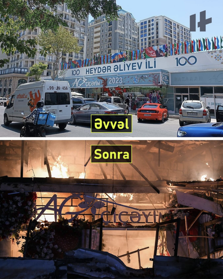 Bakıda “Ağ çiçəyim” gül mağazası tamamilə yanıb