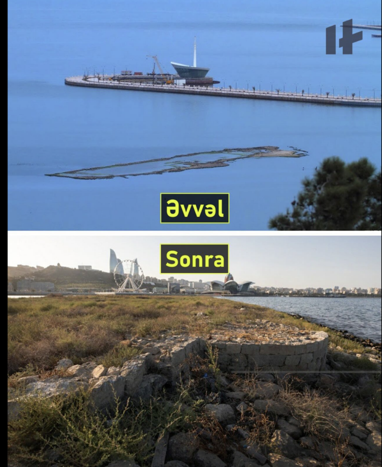 Xəzərin suyu çəkildikcə Bayıl qalasının qalıqları üzə çıxır
